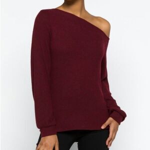 Kaileigh Ivy Off Shoulder Knit Top Burgundy‎ S STITCH FIX NWT